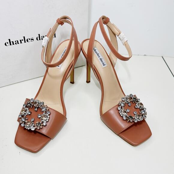 Charles David Vanity Jeweled Brooch on Toe Leather Sandal Women 9.5M NIB - Picture 1 of 11